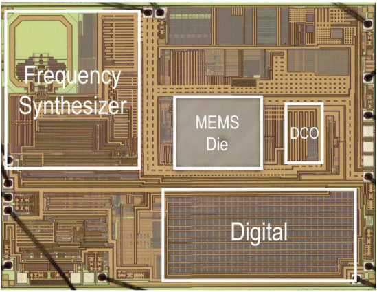 Fig. 12. Chip micrograph of the MEMS-based programmable oscillator-549x425.png